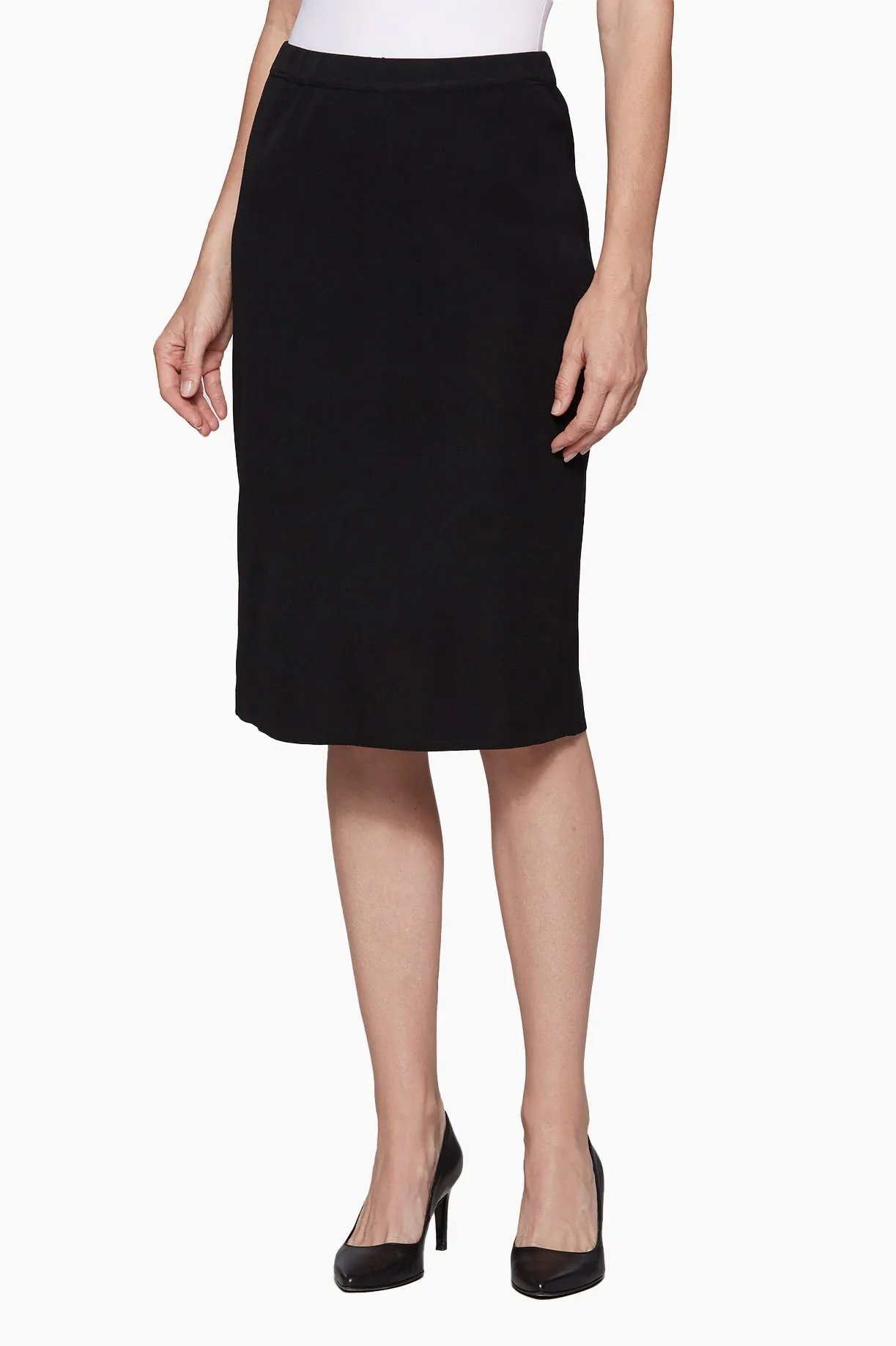 Below the Knee Straight Knit Skirt, Black