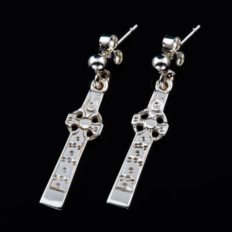 Celtic Cross Sterling Silver or 9ct Yellow Gold Drop Earrings - E291