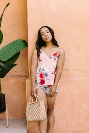 Elegant Floral Camisole In Blush - On Hand