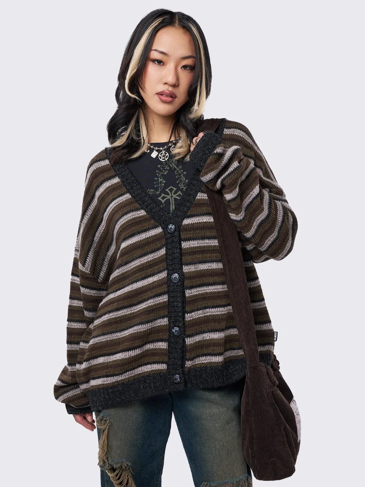 Gilmore Brown Striped Knit Cardigan