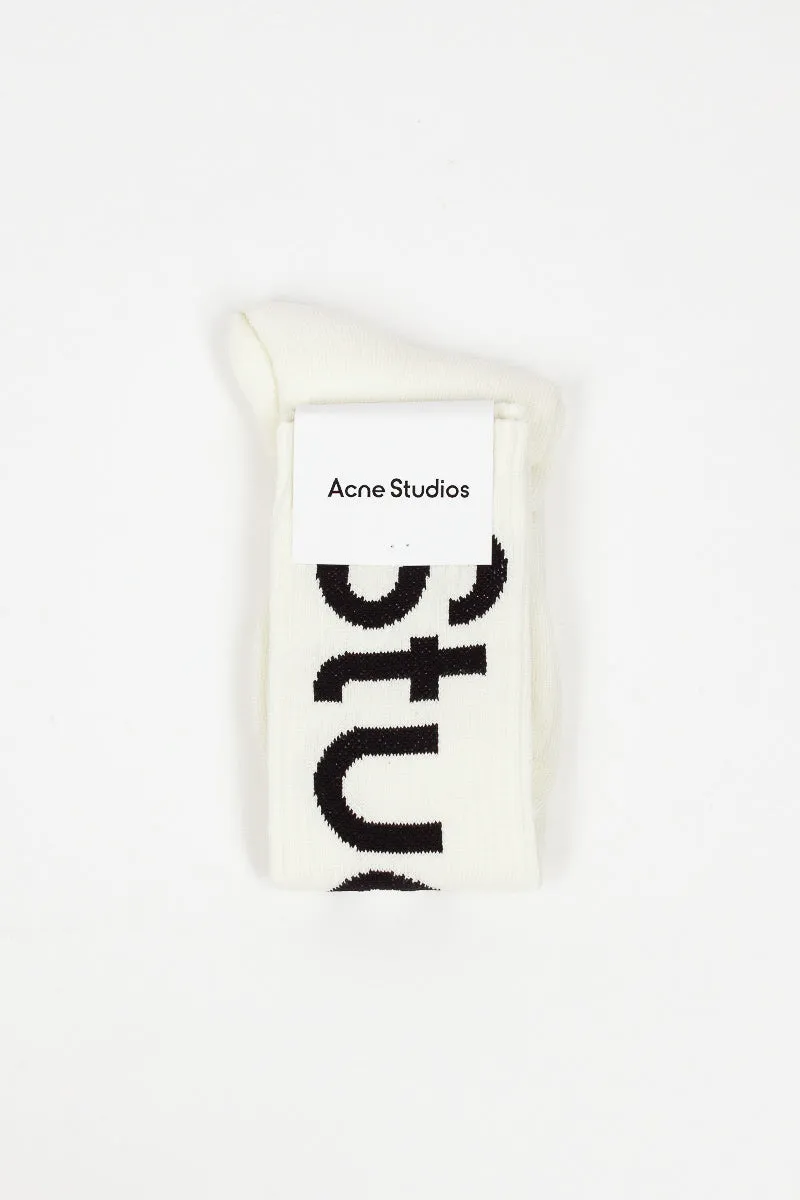 Jacquard Logo Knee High Socks White