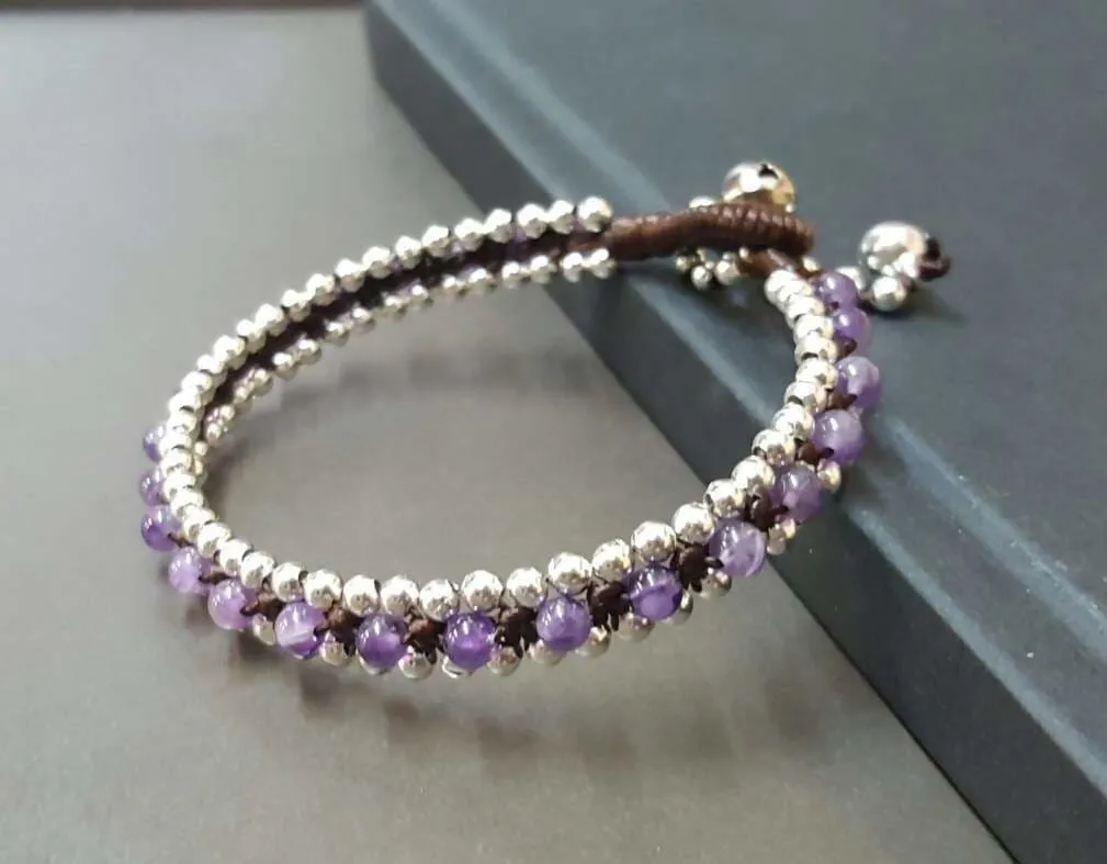 Lavandula Amethyst Silver Woven Bracelet