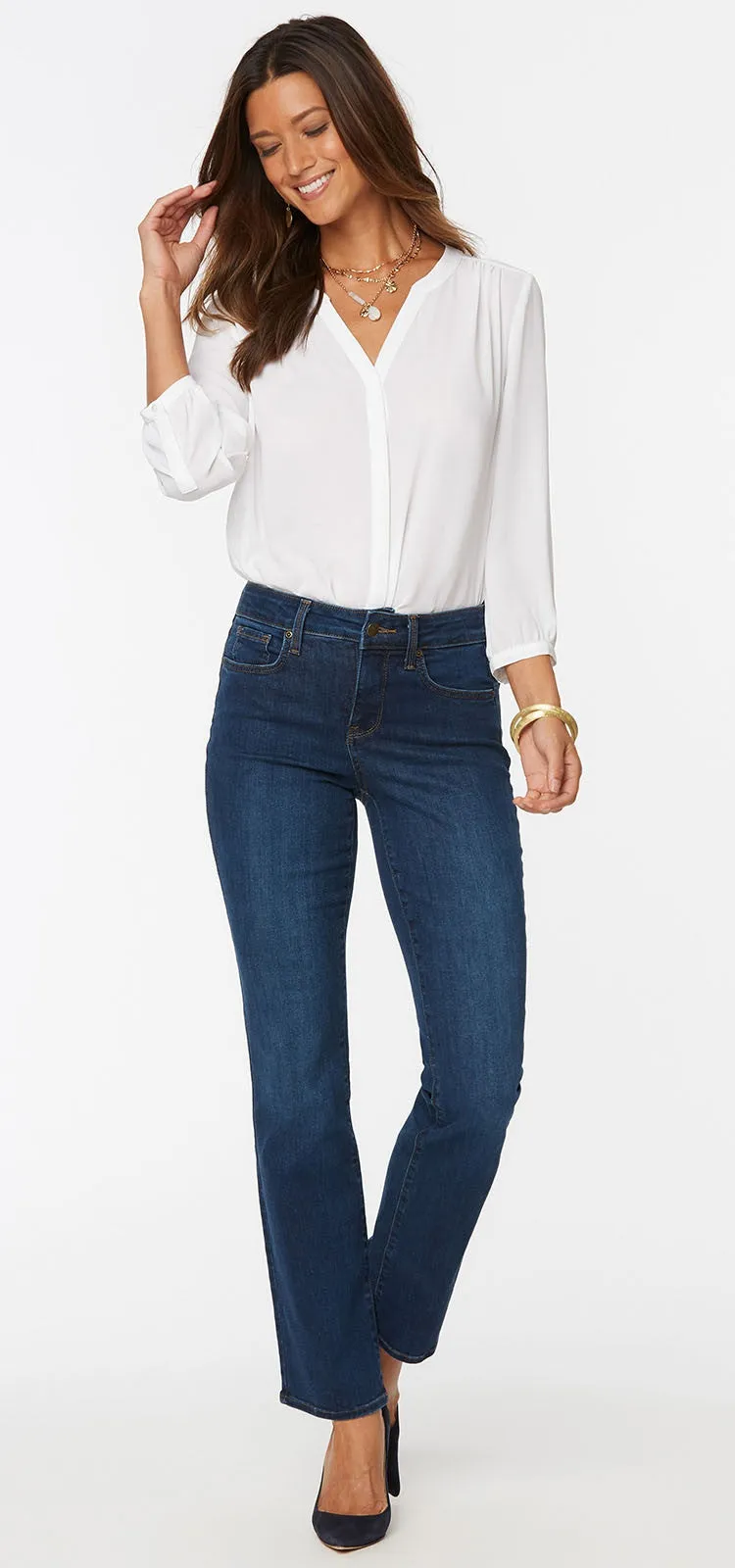 Marilyn Straight Jeans Mediumblauw Premium Denim (Petite) | Quinn