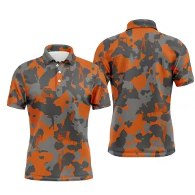 Orange Noir et Gris Camouflage, Polo de Golf, Polo de Sport Homme Femme, Cadeau Original pour Fans de Golf, Motif Militaire, Golfer, Club de Golf, Voiture de Golf - CTS19052221