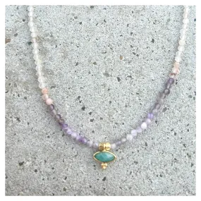 Oval Bindi Amazonite Drop Mix9 Necklace