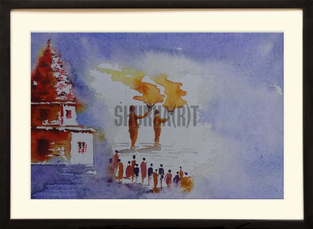 Painting of famous Ganga Aarti in Varanasi