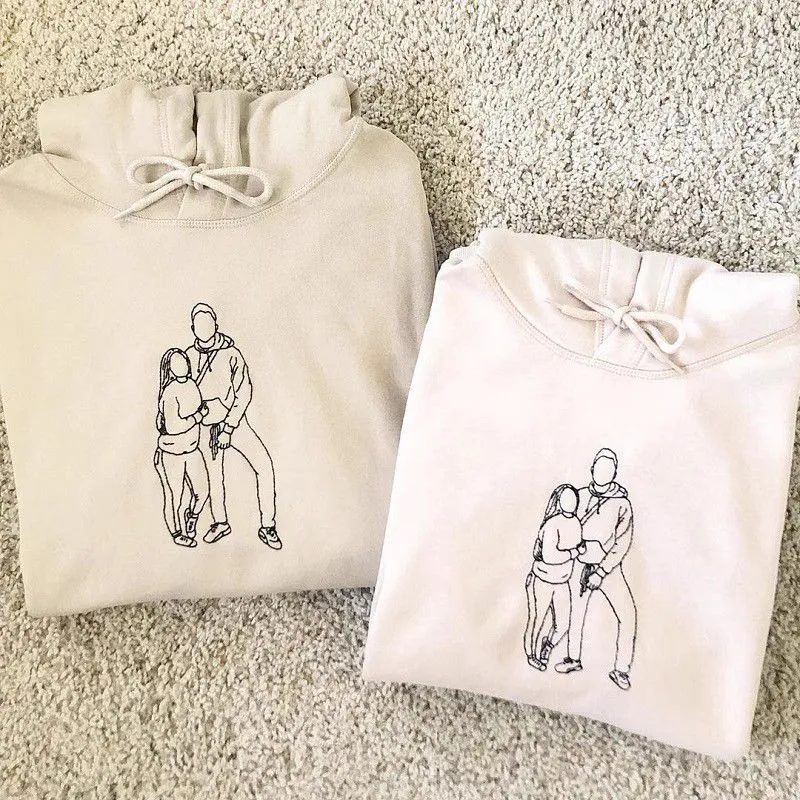 Personalized Drawing Sketch Stitched Embroidered Hoodie Sweatshirt