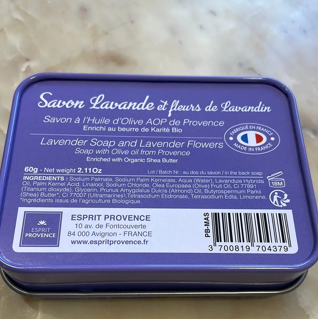 Savon Lavande et Fleurs de Lavande - Lavender Soap and lavender pouch in tin