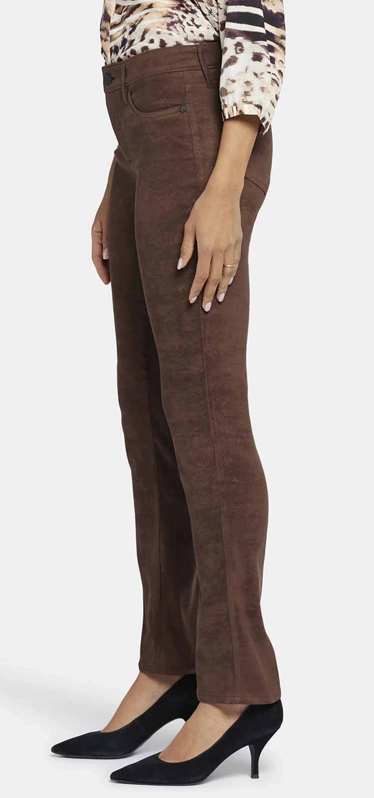 Sheri Slim Trouser Bruin Faux Suède | Dark Chocolate