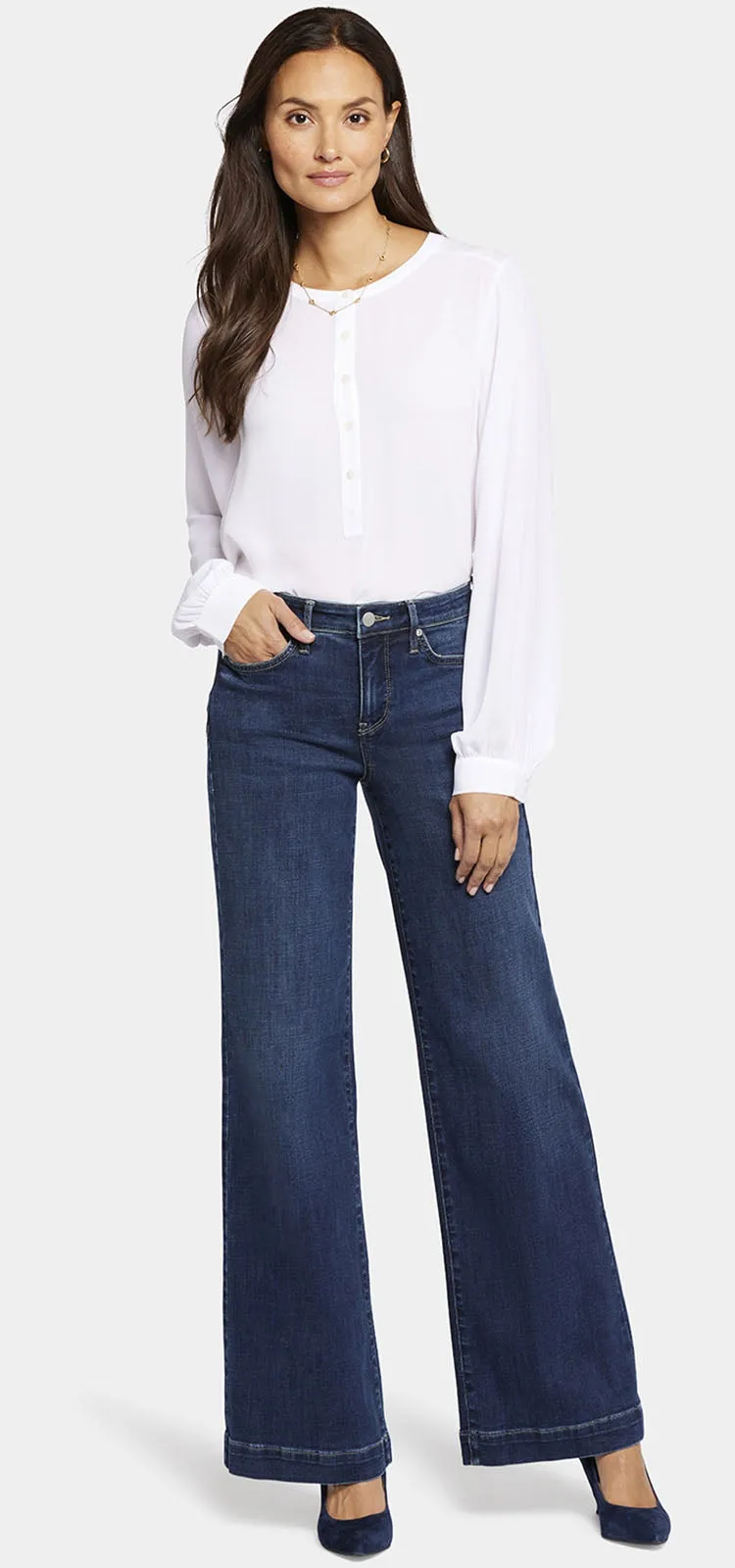 Teresa Wide Leg Jeans Mediumblauw Premium Denim | Cambridge